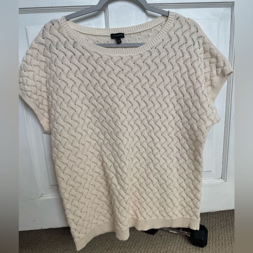 Talbots Cream Short-Sleeve Cable Knit Sweater
